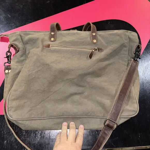 Myra 1930 Classic Messenger Bag Purse Leather Cowhide Canvas Boho Bag Cow Y2K - Picture 4 of 6